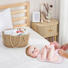 FairyHaus diaper caddy with rope handles for easy movement around the nursery