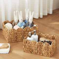FairyHaus wicker basket 2Pack handles closeup shows built-in ergonomic handles for easy transport