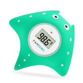 Famidoc bath thermometer floating blue left side view for gentle bath temperature cues