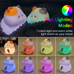 FAMIDUO Greedy Cat Night Light tap to color change for mood lighting.