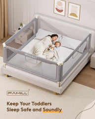 FAMILL bed rail toddlers press-fit against mattress minimizes slipping and wobble.
