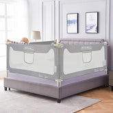FAMILL bed rail with U-base setup showing stable anchoring against the mattress.