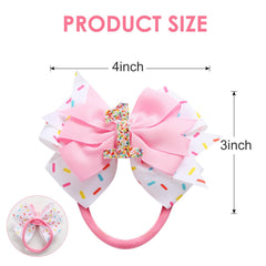 Fancheer confetti sprinkle bow detail shows glitter that lasts on pink ribbon.