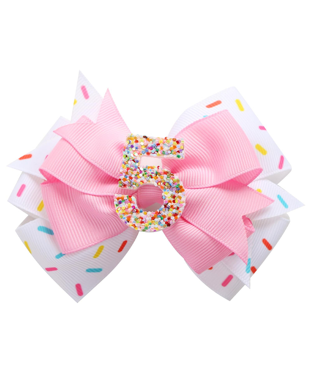 Fancheer Birthday Hair Bow pink ribbon close-up, ideal for cute party photos.