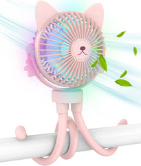 FANimal pink handheld portable stroller fan delivers a refreshing breeze on the go.