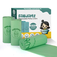 Fanjamz 60-count potty liners packaging for easy disposal