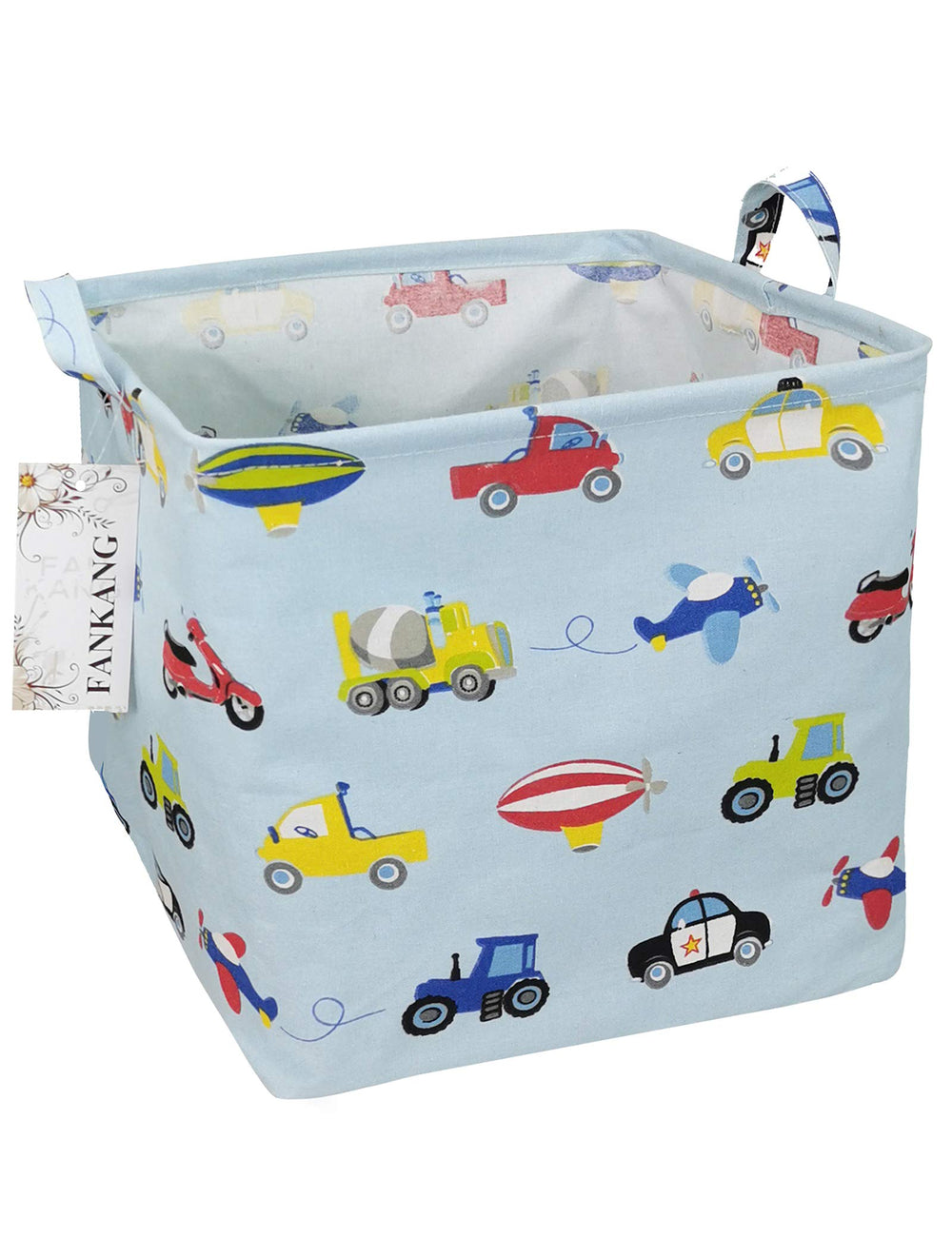 FANKANG square car hamper front view with sturdy canvas, ideal for toy organization.