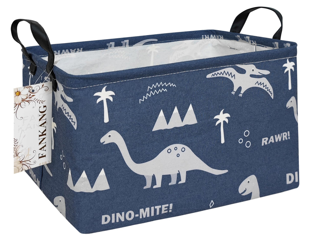 FANKANG storage bins Rec-Blue dinosaur design with side handles for easy toting.