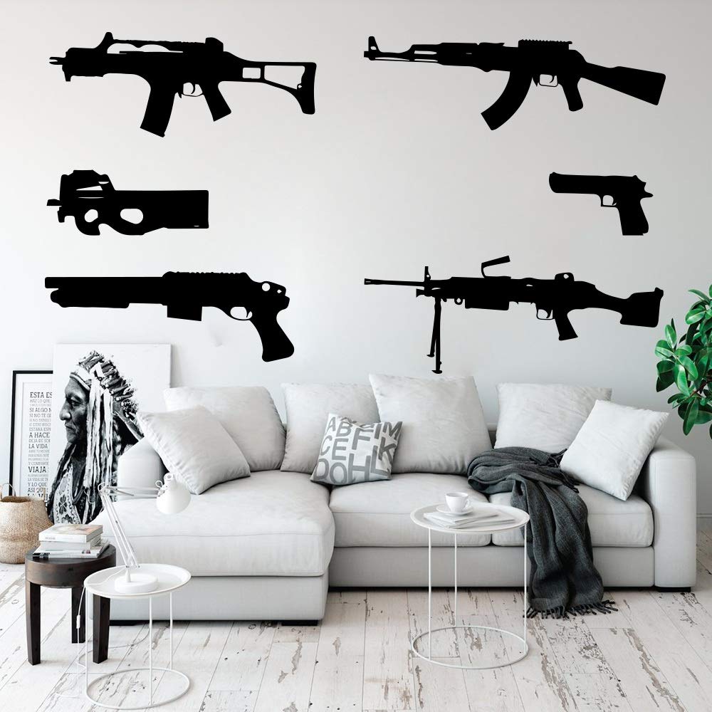 FARAMON cool 6-guns wall decal adds bold military vibe to a boy's room, easy to customize.