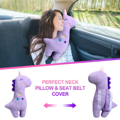 Farochy unicorn seatbelt pillow purple strap detail shows easy adjustability for kids.