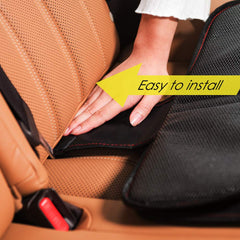 FASITE car seat protector installation view highlights quick, tool-free setup.
