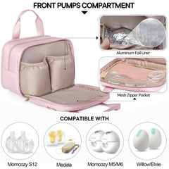 Fasrom breast pump bag pink front pocket keeps essentials handy on the go.