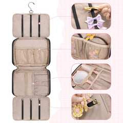 Fasrom travel bag with six ribbon pockets promotes organized on-the-go hair accessory trips.