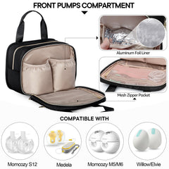 Fasrom wearable breast pump bag side pocket demonstrates quick-access exterior for essentials.