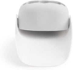 faucet-extender on flat faucet with water spray shield preventing spills during bath time.