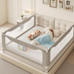 FAVIRZCE king-size bed rail front view demonstrates 4-point stability for secure sleep.