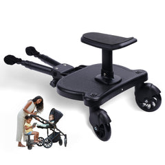 FAYLUMIX universal stroller board attachment secures to most strollers with heavy-duty Velcro straps.