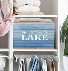 FDHSPAAM Lake House Storage Bins closeup shows decorative pattern on shelves.