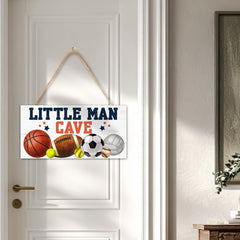 FDLLUS Little Man Cave Sign hanging rope ready for quick wall mounting.