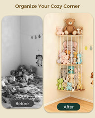 Feagar corner wall storage for toys demonstrates efficient space saving