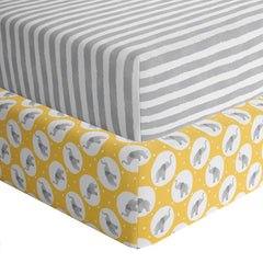 Featherhead 2-pack fitted crib sheets packaging with ribbon for eco-friendly gifting.