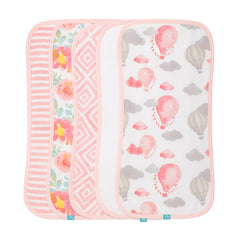 Featherhead baby muslin burp cloths garden floral pack front view for quick mess cleanups
