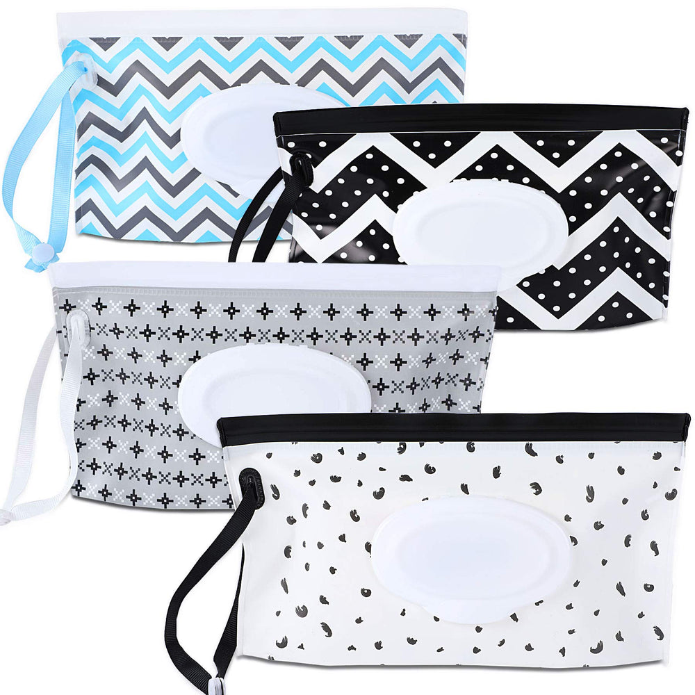 FEBSNOW 4-pack wipe dispenser with geometric pattern for mess-free baby care on the go
