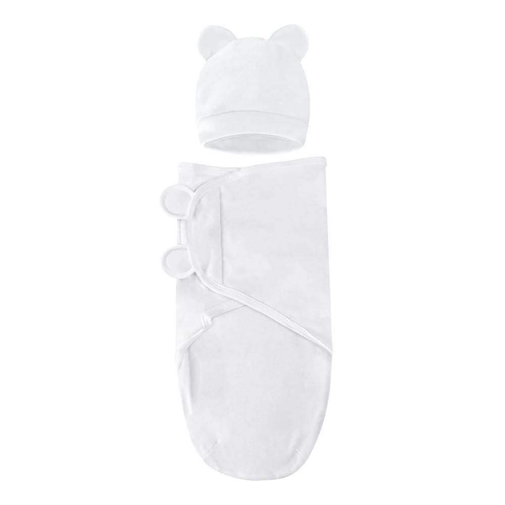 Fecawd baby swaddle set with hat in soft fabric for gentle newborn comfort.