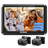 FEISIKE baby camera split-screen display shows two live views for twins or dual scenes.