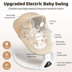 Feitiong baby swing beige-pattern cushion offers visual engagement and cozy comfort.