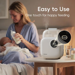Felizbebe 10-in-1 warmer digital display demonstrates quick 3–5 minute warming for quick feeds.