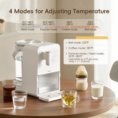 Felizbebe customizable temperature settings display shows heat, formula, coffee, and boil options.