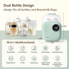Felizbebe double bottle warmer twin setup enables simultaneous two-bottle warming.