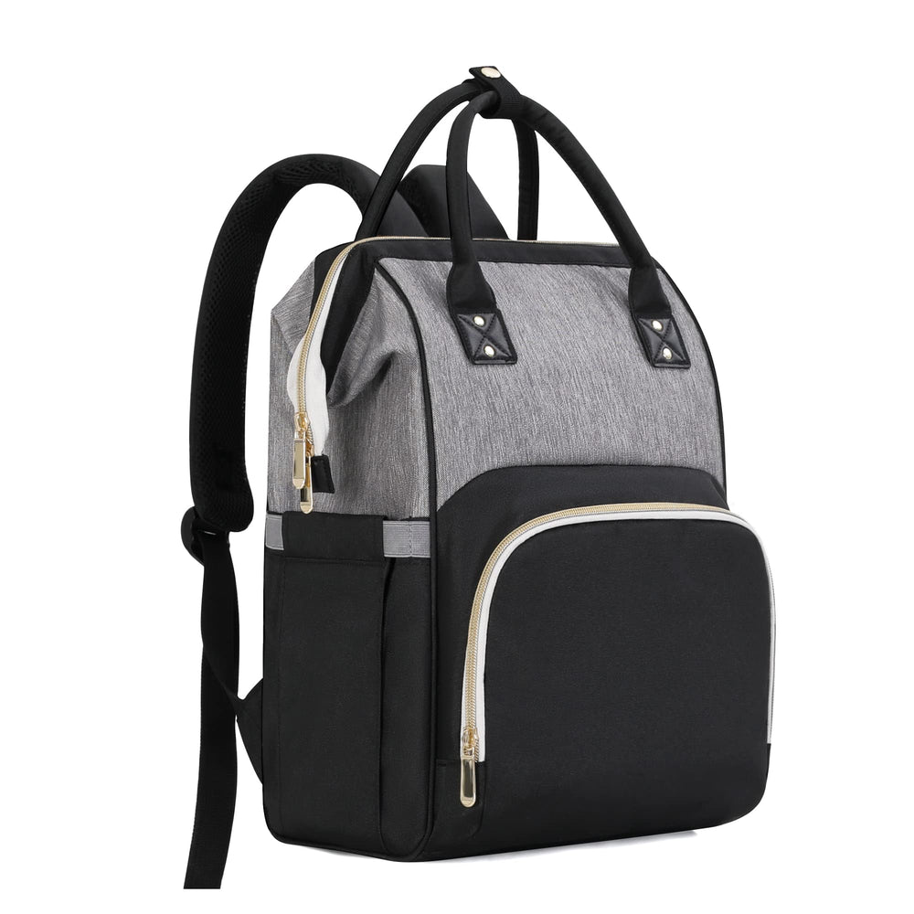 Femuar diaper bag backpack closed view highlights spacious storage for on-the-go parenting.