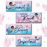FENCORDAR mermaid wall art four-piece set with inspirational quotes for teen bedrooms