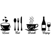 Fencosyn Eat Love Drink Enjoy kitchen sign decal enhances dining room ambiance with bold typography
