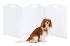 Feoyoho clear acrylic dog gate three-panel setup blocks doors while preserving visibility