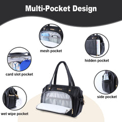 FHELAD diaper bag tote 12-pocket layout demonstrates organized storage for baby essentials