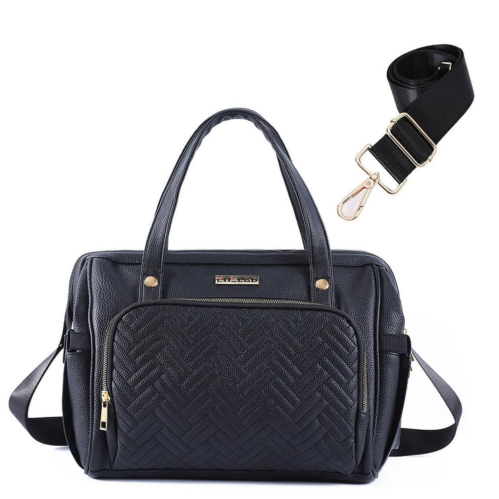 FHELAD diaper bag tote front view highlighting quick-access pockets for busy parents