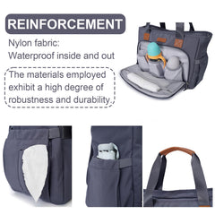 FHELAD diaper bag tote interior pockets for bottles, diapers, and wipes within reach.