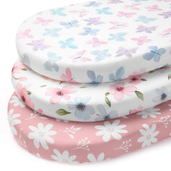 FIEMOL baby bassinet sheets 3-pack front packaging shows quick, cozy setup