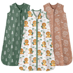 FIEMOL baby sleep sack 12-18m in brown-green lion print for cozy nights.