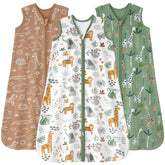FIEMOL baby sleep sack 12-18m in green-brown giraffe print for cozy nights.