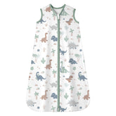 FIEMOL baby sleep sack with dinosaur-design front view—soft cotton for gentle warmth.