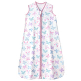 FIEMOL baby sleep sack front view in butterfly design showing breathable 100 percent cotton fabric