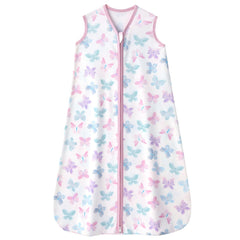 FIEMOL baby sleep sack front view in butterfly design showing breathable 100 percent cotton fabric