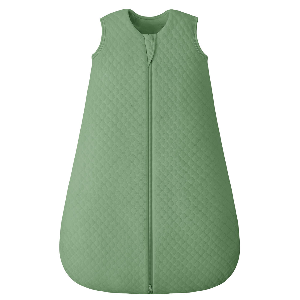 FIEMOL baby sleep sack green close-up shows warm breathable cotton comfort