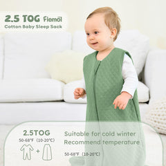 FIEMOL Baby Sleep Sack Green back view showing cozy insulation with 2.5 TOG warmth