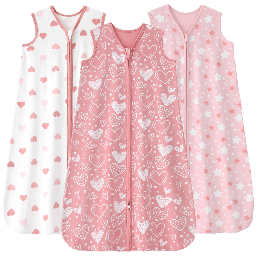 FIEMOL baby sleep sack pink heart front view with soft cotton fabric for gentle sleep