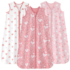 FIEMOL Baby Sleep Sack Pink Heart front view shows soft, breathable cotton for gentle sleep